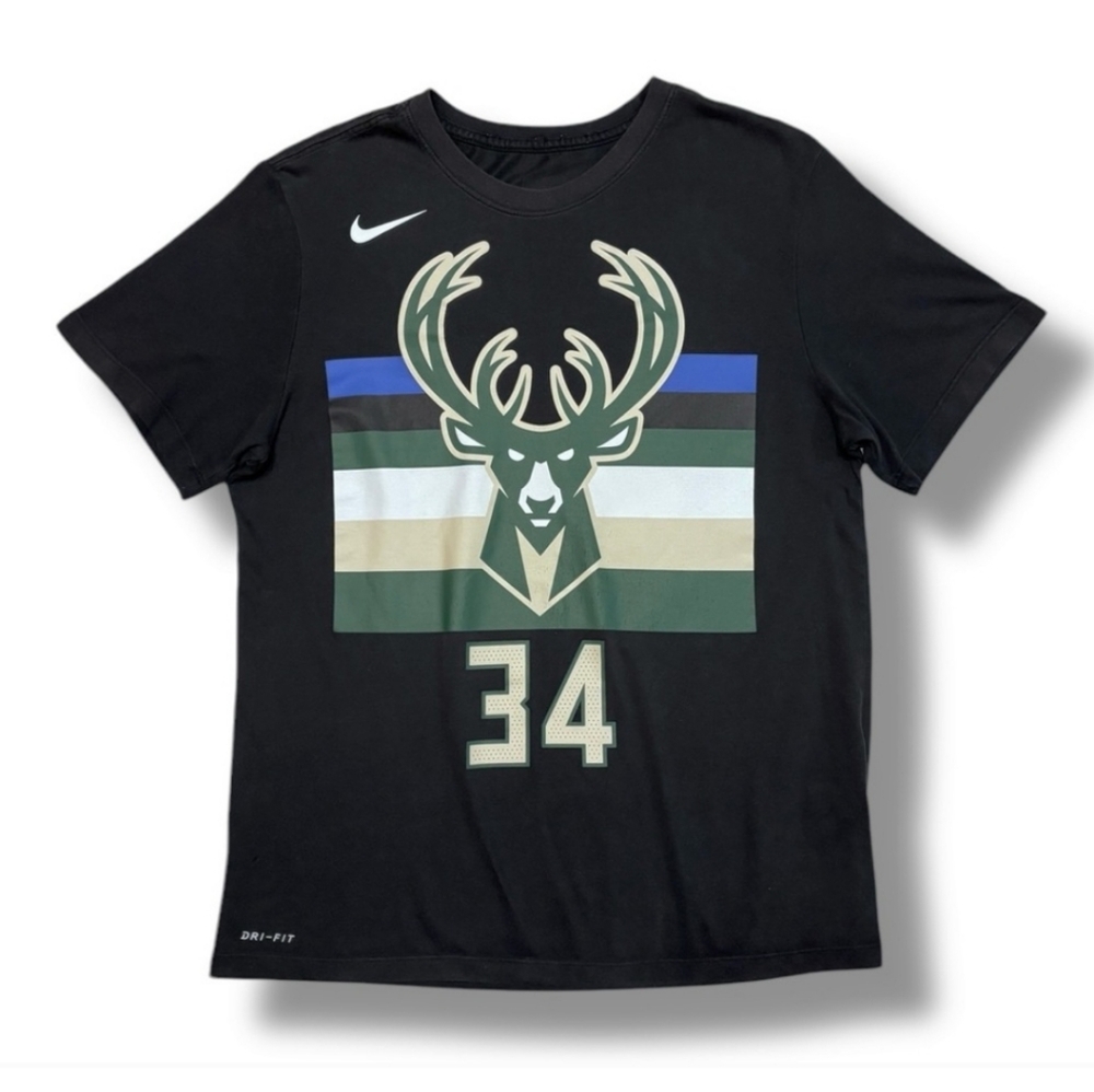 NIKE Dri-Fit Black Crew Neck Milwaukee Bucks Giannis Antetokounmpo Shirt